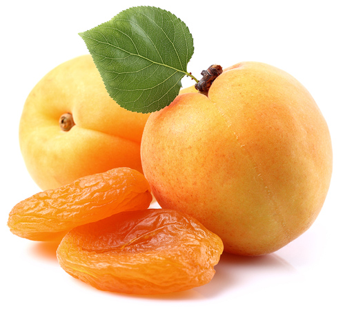 whole fresh apricots, dried apricots and apricot leaves