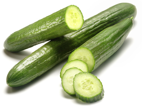 one whole cucumber, two halves and three slices