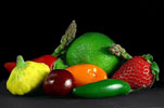 fresh fruits and vegetables on a black background