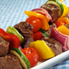 kebab with meat, cherry tomatoes and yellow bell pepper